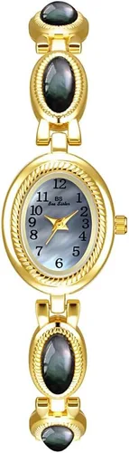 CARLIEN Reloj de pulsera de cuarzo ovalado para mujer, de lujo, delicado, dorado, plateado, perla y números arábigos, fácil de leer, resistente al
