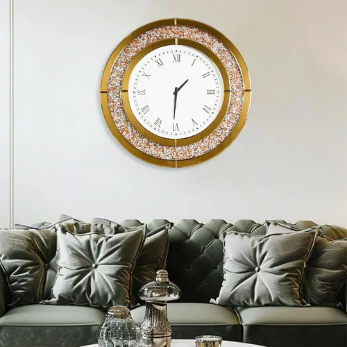 Miniatura 7 de Reloj de pared de diamante triturado redondo decorativo con espejo de 24 pulgadas, color marrón