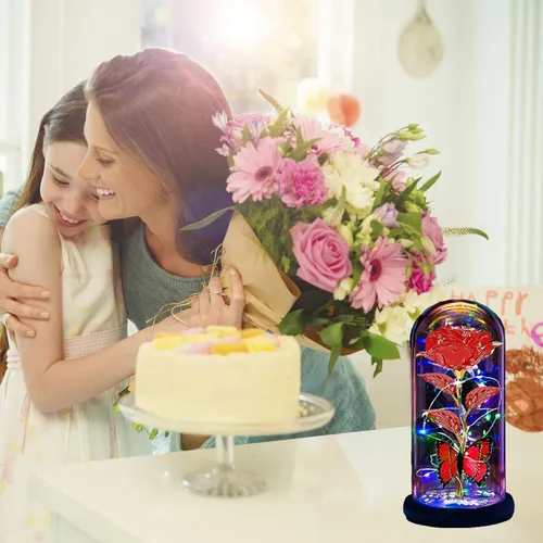 Miniatura 4 de Flores para el Día de la Madre, regalos para mamá, esposa, ella, mujer, rosa iluminada en una cúpula de cristal, rosa para el día de la madre, Rojo