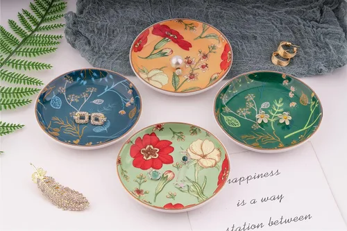 Miniatura 4 de Goporcelain Bandeja de Joyería para Anillos, Plato de Cerámica Boho Decorativo, Organizador de Baratija para Anillos, Pendientes, Collares, Pulsera
