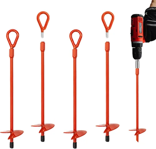MAXCCINO Paquete de 6 anclajes de tierra de 15 pulgadas con taladro, anclajes de tierra en espiral de hélice de 3 pulgadas de ancho para camping,