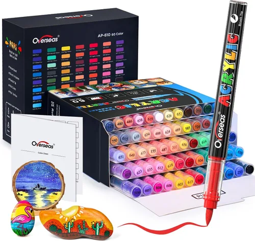 Marcadores de pintura acrílica Overseas 60 colores, bolígrafos de pintura con punta de pincel y sistema de control de tinta automático, marcador de