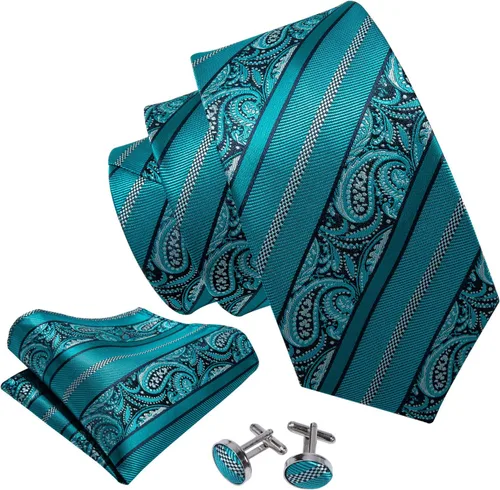 Miniatura 171 de Barry.Wang - Juego de corbata de seda para hombre, diseño de cachemira, pañuelo y gemelos de bolsillo