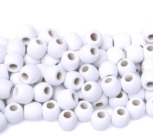 Miniatura 10 de 200 cuentas de madera de barril de 0.472 in, cuentas de madera de agujero grande para decoración de trenzas de cabello, fabricación de proyectos