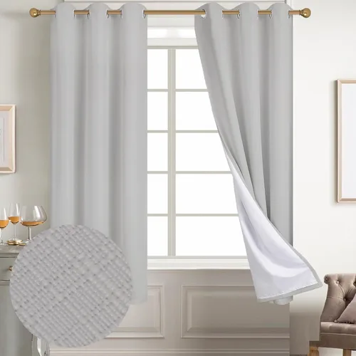 Miniatura 67 de Diraysid Cortinas 100% opacas de lino beige para dormitorio, con ojales, aislamiento térmico, cortinas de oscurecimiento de habitación