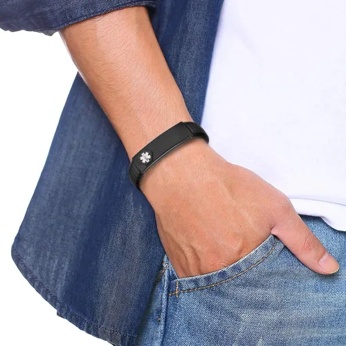 Miniatura 14 de Pulsera de alerta médica para hombres y mujeres, pulsera de identificación médica ajustable ajustable de acero inoxidable para diabetes, alergias