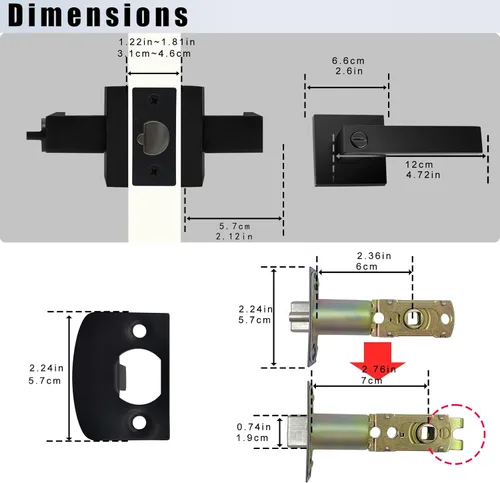 Miniatura 6 de Manija de puerta negra mate resistente, manija de puerta de entrada con llave igual, pomos de puerta con cerradura y llave, manija de puerta Negro