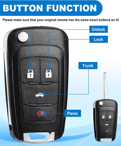 Miniatura 5 de Llavero de coche con tapa para Chevy: 2 piezas de control remoto de entrada sin llave para Chevy Cruze Camaro Equinox Impala Malibu Sonic, Buick