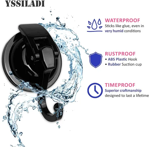 Miniatura 4 de Ganchos de ventosa resistentes para ducha, bata de baño, decoración de guirnaldas, ganchos de vidrio al vacío, reutilizables, sin agujeros Negro