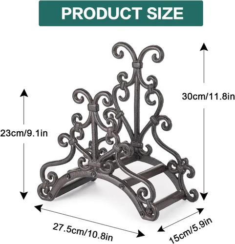 Miniatura 6 de Sungmor Soporte de manguera de jardín de hierro fundido resistente, colgador de manguera de agua montado en la pared, estante de manguera decorativo