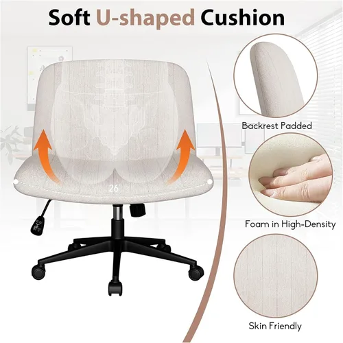 Miniatura 5 de SUNLEI Silla de oficina con patas cruzadas con ruedas, silla ancha sin brazos para escritorio de tocador, sillas cómodas cruzadas con respaldo
