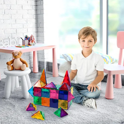Miniatura 2 de PicassoTiles Paquete de 60 azulejos magnéticos + estuche de transporte: juego educativo STEAM para niños, incluye organizador de almacenamiento