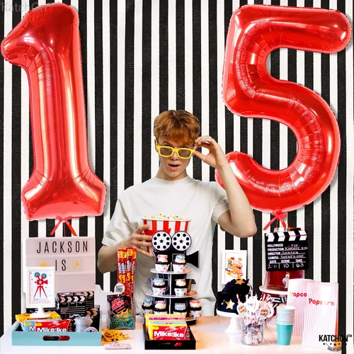 Miniatura 7 de Katchon, Globos rojos enormes del número 15, 40 pulgadas, globos del número 15, decoraciones de cumpleaños de 15 para niñas, decoraciones