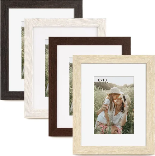Miniatura 28 de Momentworth Portarretratos de 4 x 6 pulgadas con paspartú para 3.5 x 5 pulgadas, marcos de fotos con grano de madera negra envejecida para pared