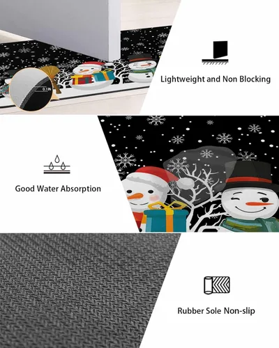 Miniatura 3 de Tapete de baño de muñeco de nieve negro para bañera, antideslizante, secado rápido y absorbente, tierra de diatomeas, fregadero, dormitorio, cocina