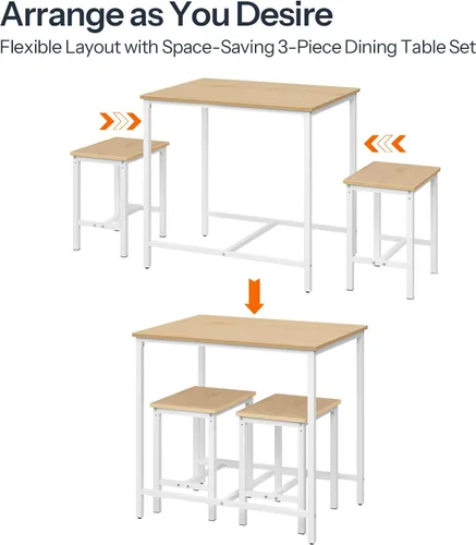 Miniatura 3 de HOOBRO juego de mesa de comedor industrial de 3 piezas, mesa de cocina, comedor para ahorrar espacio para la cocina, comedor, espacio pequeño