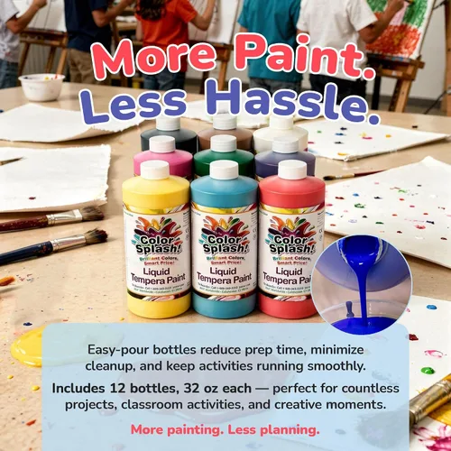 Miniatura 4 de S&S Worldwide Pintura líquida a granel de témpera líquida, juego de 12 en 11 colores brillantes, botellas de 32 onzas fáciles de verter, ideal