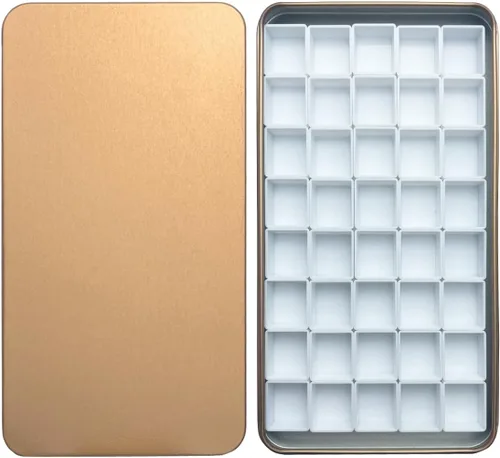 Miniatura 14 de Estuche de lata de paleta de acuarela con 40 piezas de sartenes vacías de plástico blanco con cuadrados magnéticos para transportar - Paleta