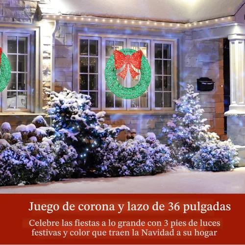 Miniatura 2 de Best Choice Products - Corona de Navidad preiluminada de 36 pulgadas para exteriores, decoración de LED metálica para fiestas en casa con 120 luces