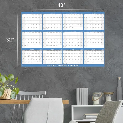 Miniatura 3 de Calendario de borrado en seco 2026-2027 para pared, calendario de pared 2026-2027, calendario de pared anual, 48 x 32 pulgadas, julio de 2026 a