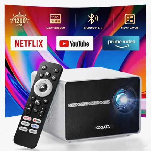 [Aplicaciones integradas] Mini-proyector inteligente portátil con WiFi 6 Bluetooth 5.4, enfoque eléctrico/Keystone 4P/HDR10+, proyector HD 1080P