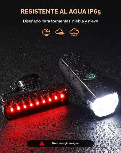 Miniatura 6 de Luces de bicicleta gran angular de 1200 lm para conducción nocturna, 3+5 modos y luces de bicicleta impermeables IP65 delanteras y traseras