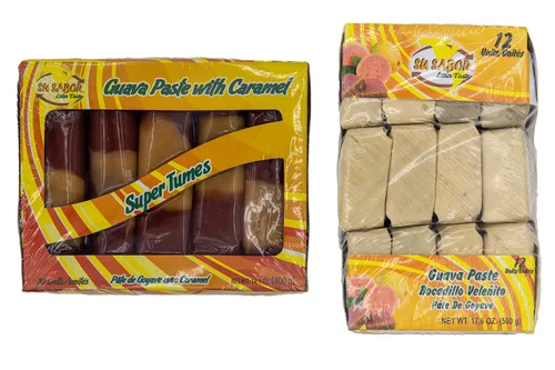 Paquete de 2 variedades – Paquete Super Tumes + Veleñito – Incluye: Super Tumes / Pasta de Guayaba y Caramelo (1 Paquete de 10) y Bocadillo Veleñito