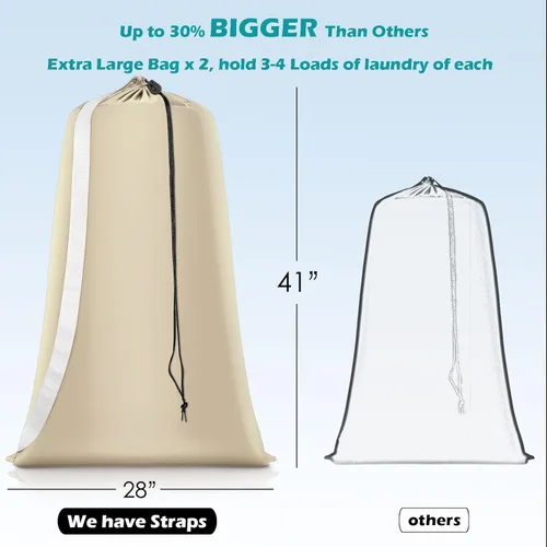 Miniatura 2 de Bolsa de lavandería resistente, paquete de 2 bolsas de lavandería de nailon XL con correas, organizador grande de ropa sucia lavable con cierre