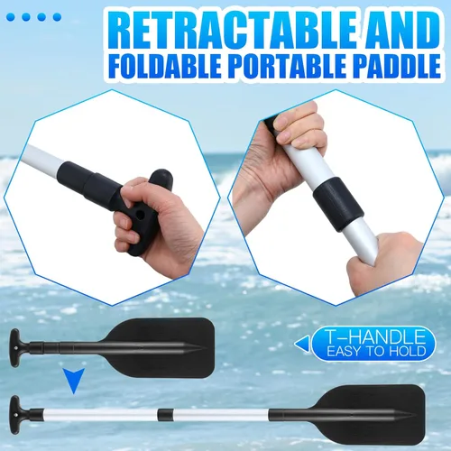Miniatura 6 de Tradder 2 remos telescópicos plegables para kayak, remo de 21.3 a 41.7 pulgadas, remo de plástico de aluminio, remo de longitud ajustable para Negro