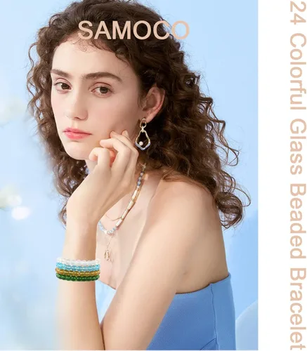 Miniatura 2 de SAMOCO 24 pulseras elásticas de cuentas de 0.315in, hechas a mano, redondas, de cristal, para mujer, multicolor, mate, pulsera elástica