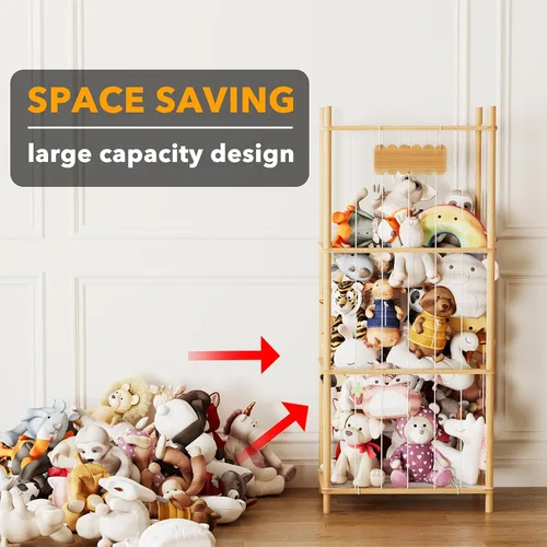 Miniatura 3 de SpaceAid Organizador de almacenamiento de animales de peluche, soporte de almacenamiento de juguetes de zoológico de animales de madera, jaula
