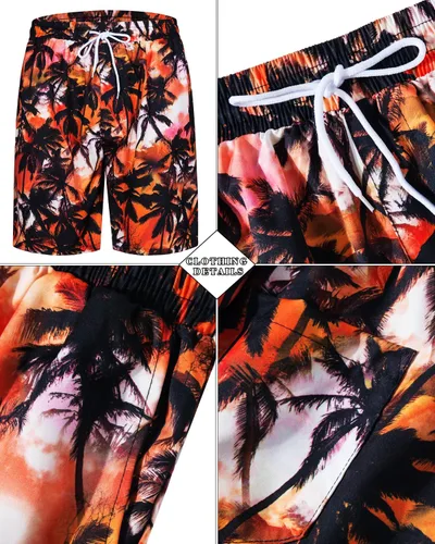Miniatura 154 de TUNEVUSE Conjunto de camisas y pantalones cortos hawaianos para hombre, 2 piezas, trajes de playa con estampado de flores, traje tropical de verano