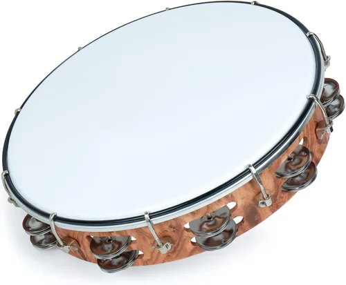 Miniatura 7 de MUSCELL Pandereta para adultos, pandereta de plástico de mano con tambor de doble fila de cascabeles metálicos, instrumento musical - 8 pulgadas