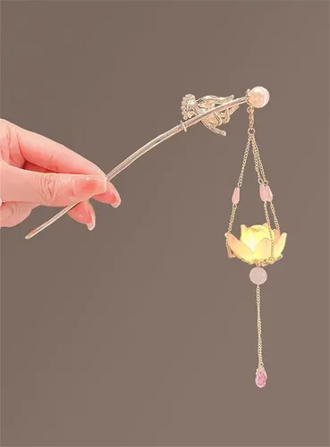 Miniatura 4 de Gancho de pelo con luz de linterna Bincout Meerore, accesorio de pelo con borla enrollada, estilo antiguo, para mujer #04
