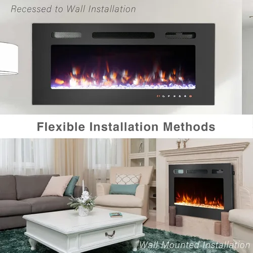 Miniatura 4 de Chimenea eléctrica de 50 pulgadas, chimenea silenciosa montada en la pared, chimenea LED para sala de estar, chimenea eléctrica empotrada, chimenea
