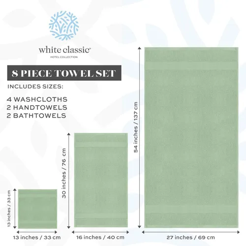 Miniatura 6 de White Classic Juego de 4 alfombrillas de baño verdes de 22 x 34 pulgadas, 8 toallas de baño