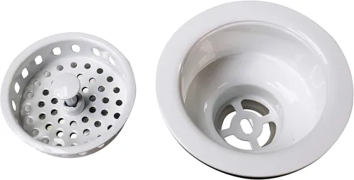 Miniatura 5 de Westbrass D2165-50 Colador de cesta de cocina grande estilo poste con brida de eliminación de residuos y tapón, capa en polvo blanco Blanco