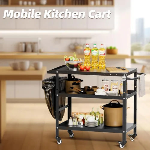 Miniatura 6 de Xilingol Carrito de parrilla al aire libre, mesa de soporte para horno de pizza con ruedas para patio exterior, mesa de preparación de cocina al