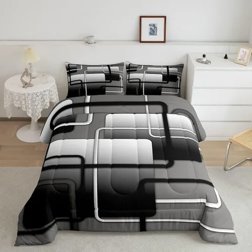 Miniatura 42 de Juego de edredón de rayas rojas y negras, juego de ropa de cama tamaño King con ondas circulares abstractas, geométrico, espiral, acolchado, 3 Multi
