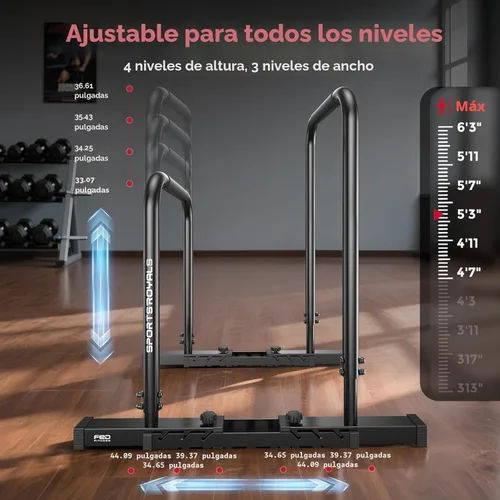 Miniatura 6 de Sportsroyals Estación de barra de inmersión ajustable, barras paralelas y paralelas resistentes, soportes de inmersión estables de 400 libras
