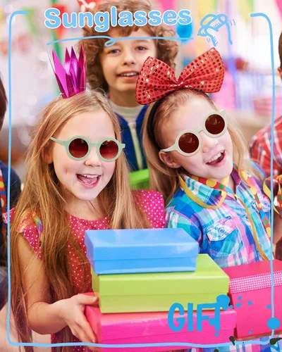 Miniatura 7 de Flutesan 24 pares de lentes de sol redondos para niños, lindos lentes de sol circulares retro para niños y niñas, niños pequeños al aire libre UV