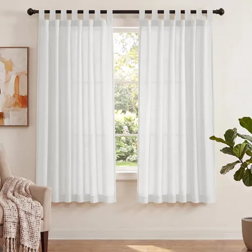 Miniatura 19 de PrinceDeco Cortinas de Lino de 63 Pulgadas de Largo con Trabillas Superiores Paneles de Tratamientos para Ventanas Semi Transparentes de Filtrado