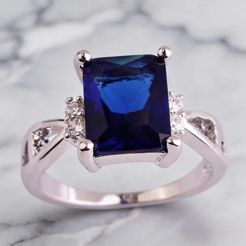 Miniatura 6 de Anillo solitario chapado en plata 925 con circonita cúbica de amatista artificial para mujer