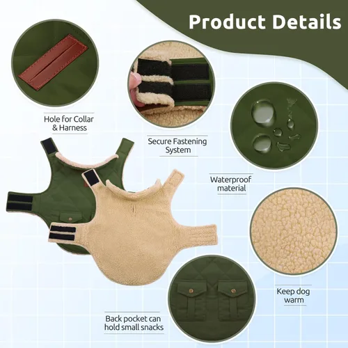 Miniatura 4 de ASENKU Abrigo cálido de invierno para perro, abrigo impermeable para el clima frío, chaqueta de vellón para perros con forro de felpa ultra grueso