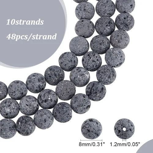 Miniatura 2 de PH PandaHall 480 cuentas de lava gris de 0.315 pulgadas con cuentas de lava natural, difusor de aceite, cuentas de chakras, cuentas redondas sueltas