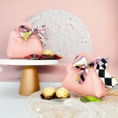 Miniatura 6 de Paquete de 10 cajas de regalo rosas de piel sintética, pequeña bolsa de recuerdo de fiesta con cinta, cajas de regalo reutilizables y exquisitas