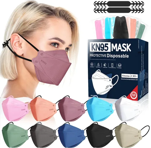 FENFEN Mascarillas KN95 desechables para adultos, paquete de 50 unidades, 5 capas de protección contra el polvo, transpirable, cómodo, respirador,