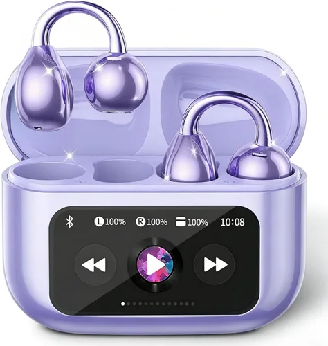 Miniatura 10 de Auriculares abiertos, auriculares inalámbricos con clip Bluetooth 6.0 con funda para pantalla táctil, ligeros de 0.11 oz, auriculares de conducción