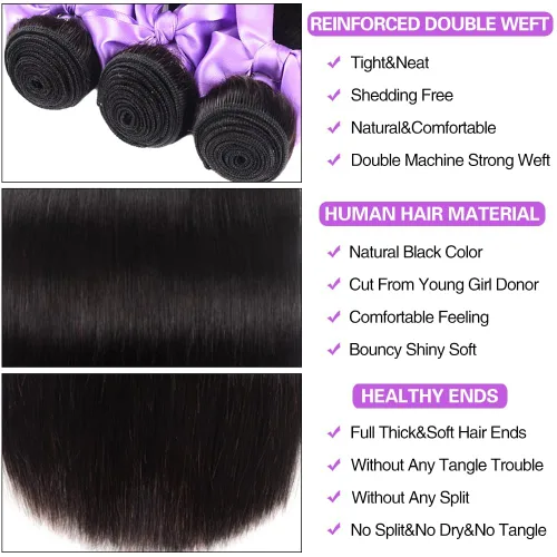 Miniatura 4 de Extensiones de cabello humano lacio 100% sin procesar de 22, 24, 26, 28 pulgadas, extensiones de cabello humano virgen brasileño, color natural