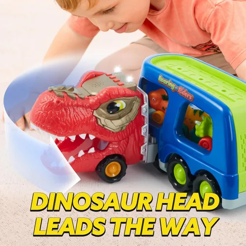 Miniatura 8 de JOYIN Juguetes de Camión de Dinosaurios para Niños, Juguetes para Niños de 3, 4 y 5 Años, Juguete de Camión Transportador de Dinosaurios con 6